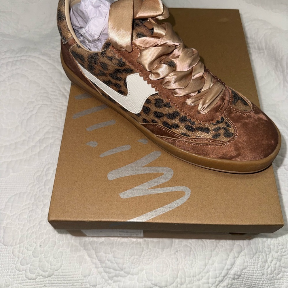 Leopard Print Satin Sneakers with Tan Accents